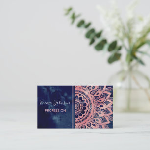 Girly Blue Rosa Mandala Blommigt  Visitkort