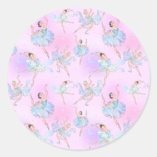 Girly Blue Tutu Ballerinas Rosa Background Classic Runt Klistermärke