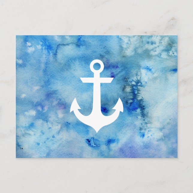 Girly Blue White Watercolor Nautical Anchor Vykort (Framsida)