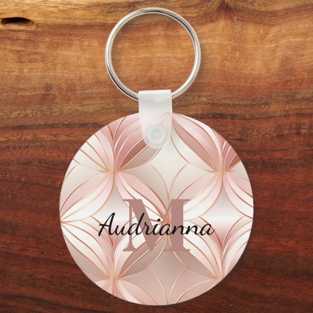 Girly Blush Pink Rose Gold Abstract Monogram Nyckelring (Framsida)