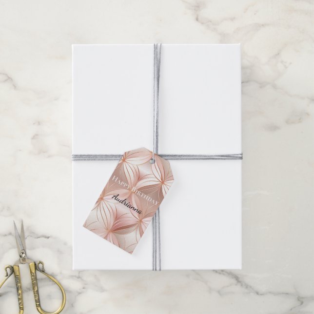 Girly Blush Pink Rose Gold Abstract  Presentetikett (Med Snöre)