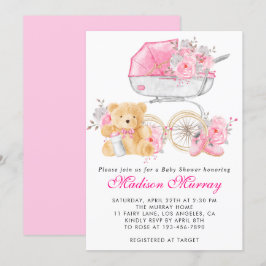 Girly Blush Rosa Blommig Barnvagns Baby Shower Inbjudningar