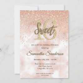 Girly Blush Rosa Guld Glitter Gnista Sweet 16 Inbjudningar