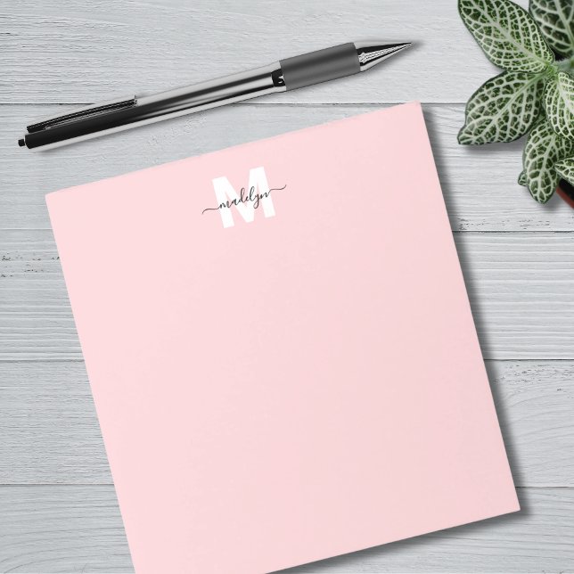Girly Blush Rosa Kalligrafi Namn Monogram Anteckningsblock (Girly Blush Pink Calligraphy Name Monogram Notepad)