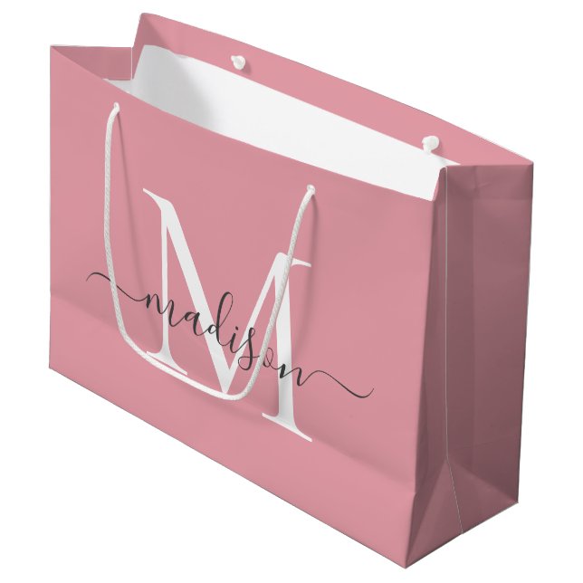 Girly Blush Rosa Monogram Grå Elegant Skrift Namn (Framsidan Vinklad)