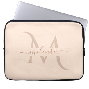 Girly Blush Rosa Personlig Monogram Namn Laptop Fodral