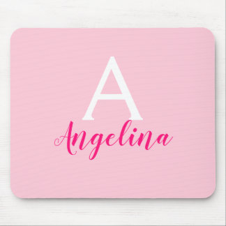 Girly Blush Rosa, Vit & Hot Pink Monogram Namn Musmatta