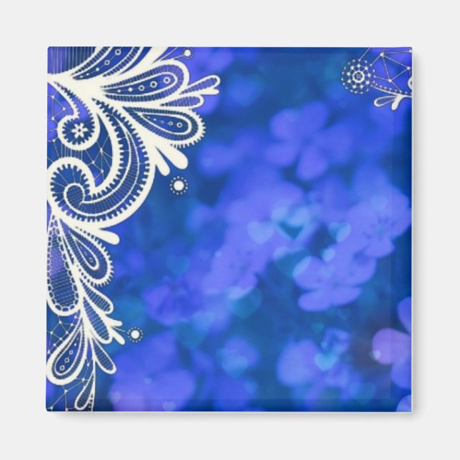 Girly bohemian chic blå blommigt vit snöre magnet (Framsidan)
