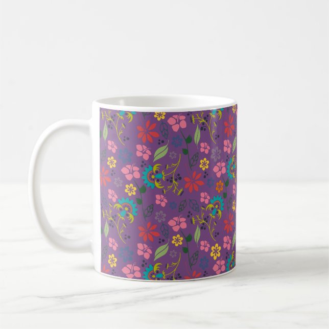 Girly Bohemian Colorful Flowers Kaffemugg (Vänster)