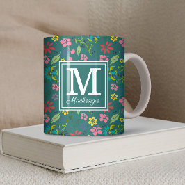 Girly Bohemian Colorful Flowers Monogram Kaffemugg