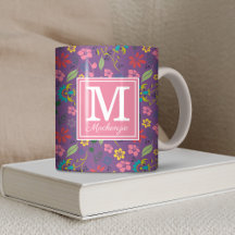 Girly Bohemian Colorful Flowers Monogram