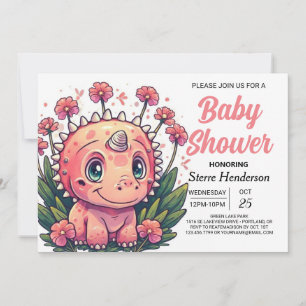 Girly Bohemian Dinosaur Girl Baby Shower Inbjudningar