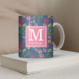Girly Bohemian Flowers Monogram Kaffemugg