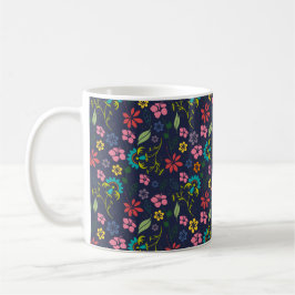 Girly Bohemian Flowers Navy Blue and Rosa Kaffemugg