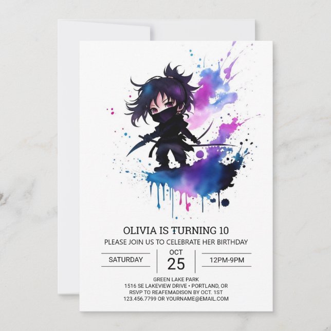 Girly Bohemian Ninja Girl Birthday Inbjudningar (Framsida)