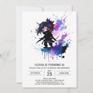 Girly Bohemian Ninja Girl Birthday Inbjudningar