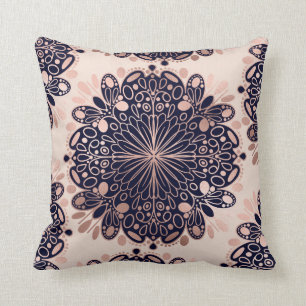 Girly Boho Ro Guld  Rosa Navy Mandalas Kudde