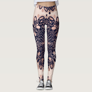 Girly Boho Ro Guld  Rosa Navy Mandalas Leggings