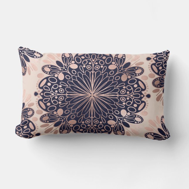 Girly Boho Ro Guld  Rosa Navy Mandalas Lumbarkudde (Framsida)