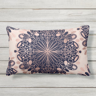 Girly Boho Ro Guld  Rosa Navy Mandalas Lumbarkudde