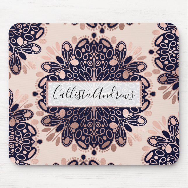 Girly Boho Ro Guld  Rosa Navy Mandalas Musmatta (Framsidan)