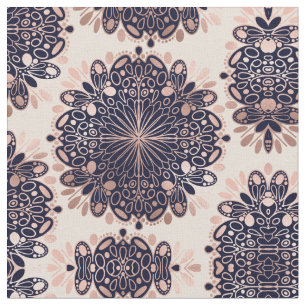 Girly Boho Ro Guld Rosa Navy Mandalas Tyg