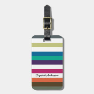 Girly Bold Rainbow Big Vågrät Rand och Namn Bagagebricka