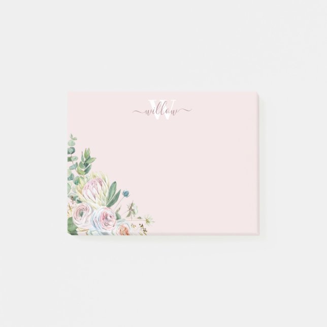 Girly Botanical Monogram Greenery Post-it Notes Block (Framsida)