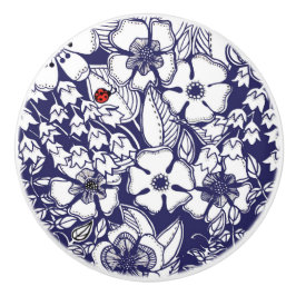 Girly Botanical Shalom Blue White Garden Teckning Knopp