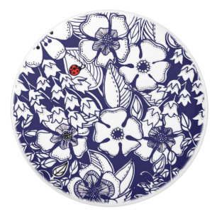 Girly Botanical Shalom Blue White Garden Teckning Knopp