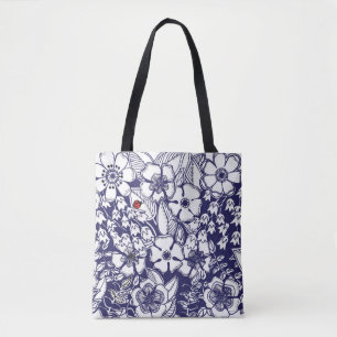 Girly Botanical Shalom Blue White Garden Teckning Tygkasse