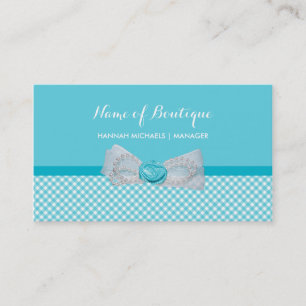 Girly Boutique Aqua Gingham Cute Pearls Ro Bow Visitkort