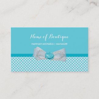 Girly Boutique Aqua Gingham Cute Pearls Ro Bow Visitkort