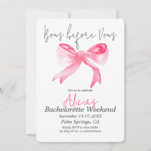 Girly Bows före Vows Rosa Bachelorette Party Inbjudningar