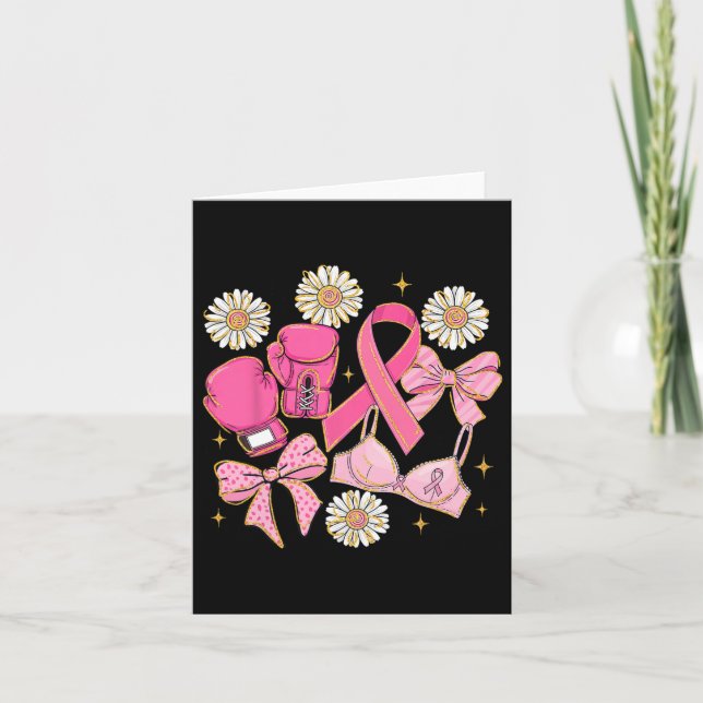 Girly Breast Cancer Blommigt Coquette Bow Rosa Rib Kort (Framsida)