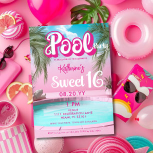 Girly Bright Shock rosa Party Sweet 16 sexton Inbjudningar