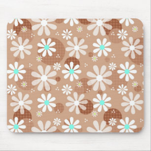 Girly Brown Daisy Flower Mönster Cute Aqua Dots Musmatta