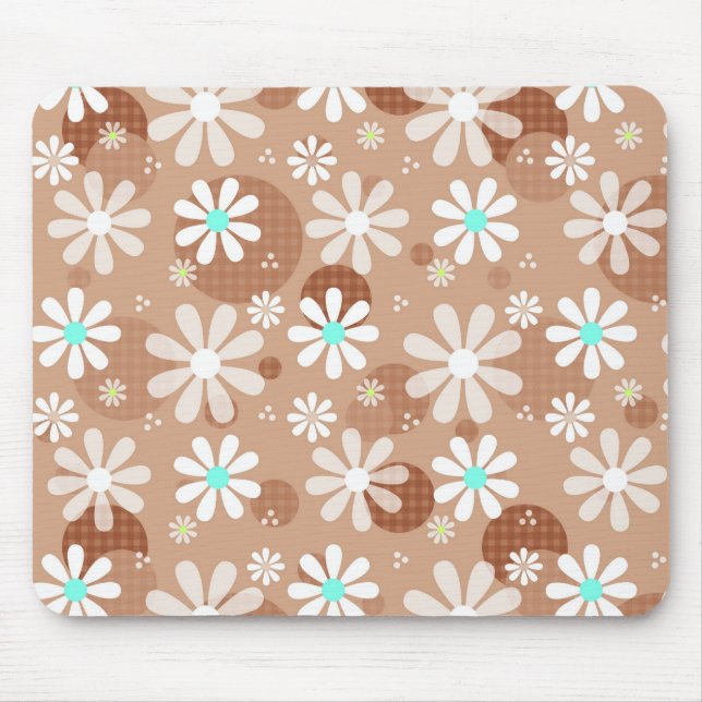 Girly Brown Daisy Flower Mönster Cute Aqua Dots Musmatta (Framsidan)