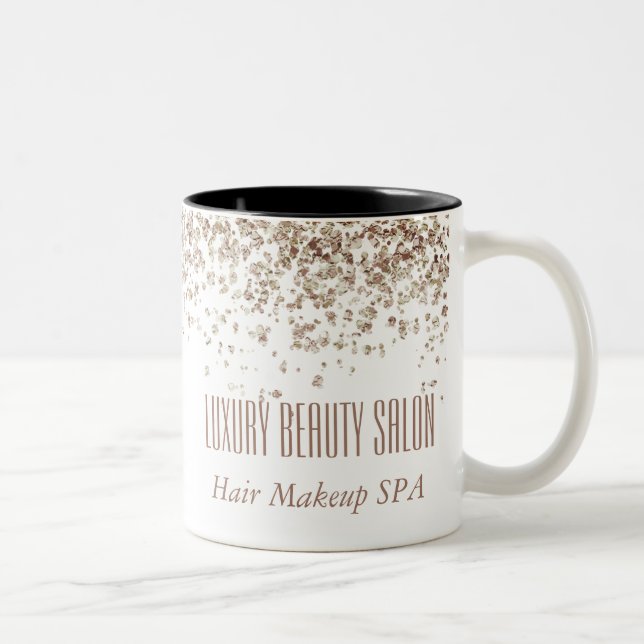 Girly Brown & Guld Glittery Luxury Beauty Salon Två-Tonad Mugg (Höger)