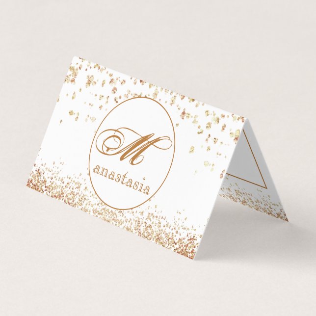 Girly Brownish Glittery Luxury Monogram Salon Visitkort (Framsida)