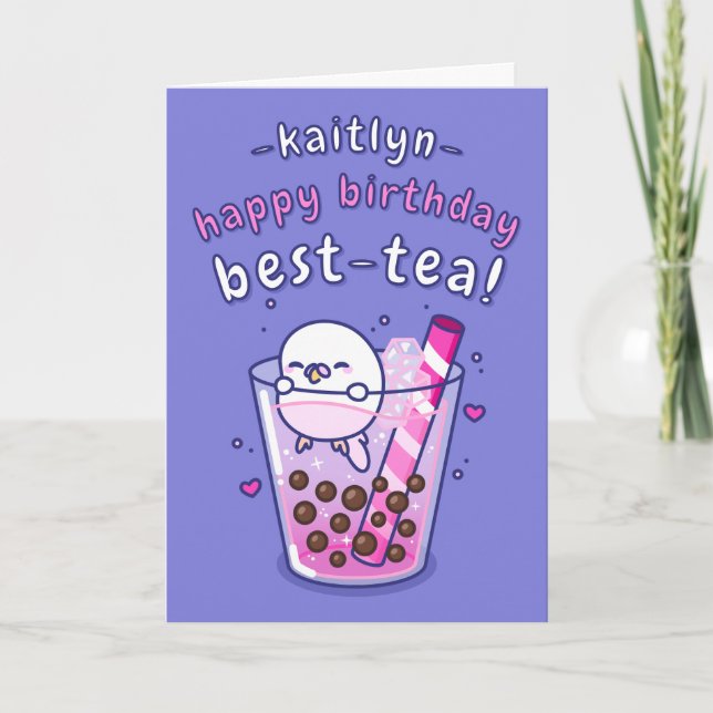 Girly Bubble Tea Tecknad Best Friend Birthday Kort (Framsida)