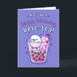 Girly Bubble Tea Tecknad Best Friend Birthday Kort<br><div class="desc">Visa henne att du bryr dig om det här söta födelsedagskortet. En bra illustration av ett bubbelte med lite sitta i det. Rubriken säger mottagarna namn, som du kan anpassa, och puben "grattis på födelsedagen best-tea!" Ett underbart kort till din bästa vän. Bild efter PopQTstudio. Om du vill ha mer...</div>