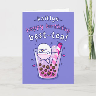 Girly Bubble Tea Tecknad Best Friend Birthday Kort