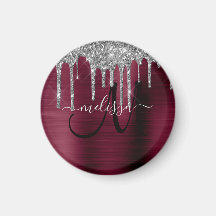 Girly Burgundy Dripping Glitter Push Metall Namn