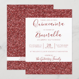 Girly Burgundy Glitter Gnistra Quinceanera Inbjudningar