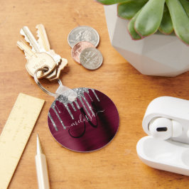 Girly Burgundy Silver, Glitter Metallic Nyckelring