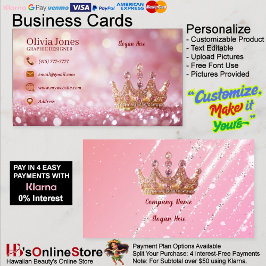 Girly Business Trendy Glitter Elegant Crown QRCode Visitkort