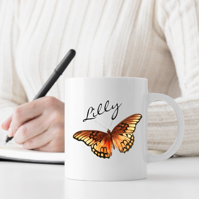 Girly Butterfly-skript Monogram Namn Kaffemugg (Skapare uppladdad)