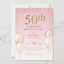 Girly Calligraphy Glitter Surprise 50:e födelsedag Inbjudningar