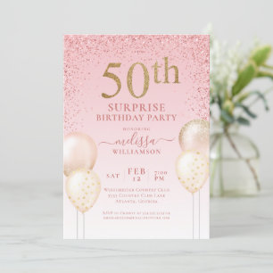 Girly Calligraphy Glitter Surprise 50:e födelsedag Inbjudningar